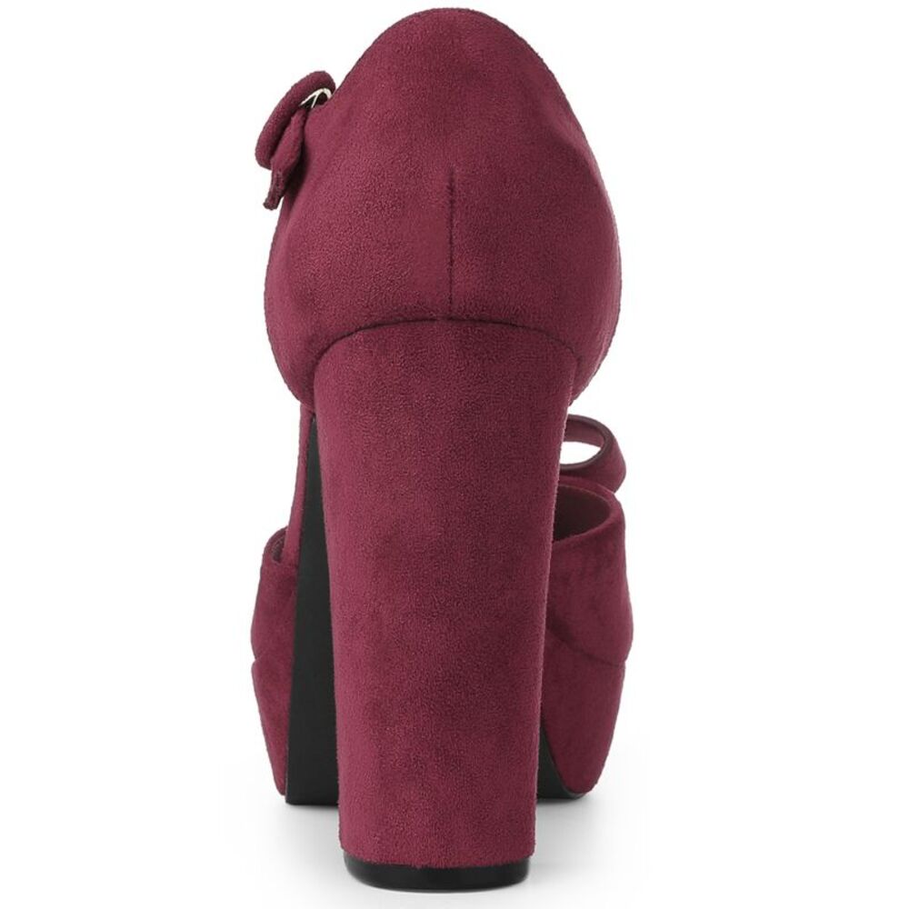 Mary Janes Platform Pumps Halloween Costumes Burgundy Chunky Heels Dress Shoes - Picture 4 of 6